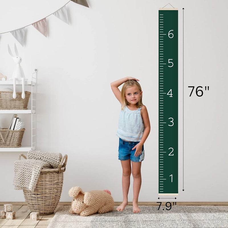 Morxy Canvas Growth Chart for Kids - Unisex Kids Room Wall Decor - Measuring Height Chart- Wall Tape with Height Chart for Kids (Canvas, Plain Dark Green) - Image 4